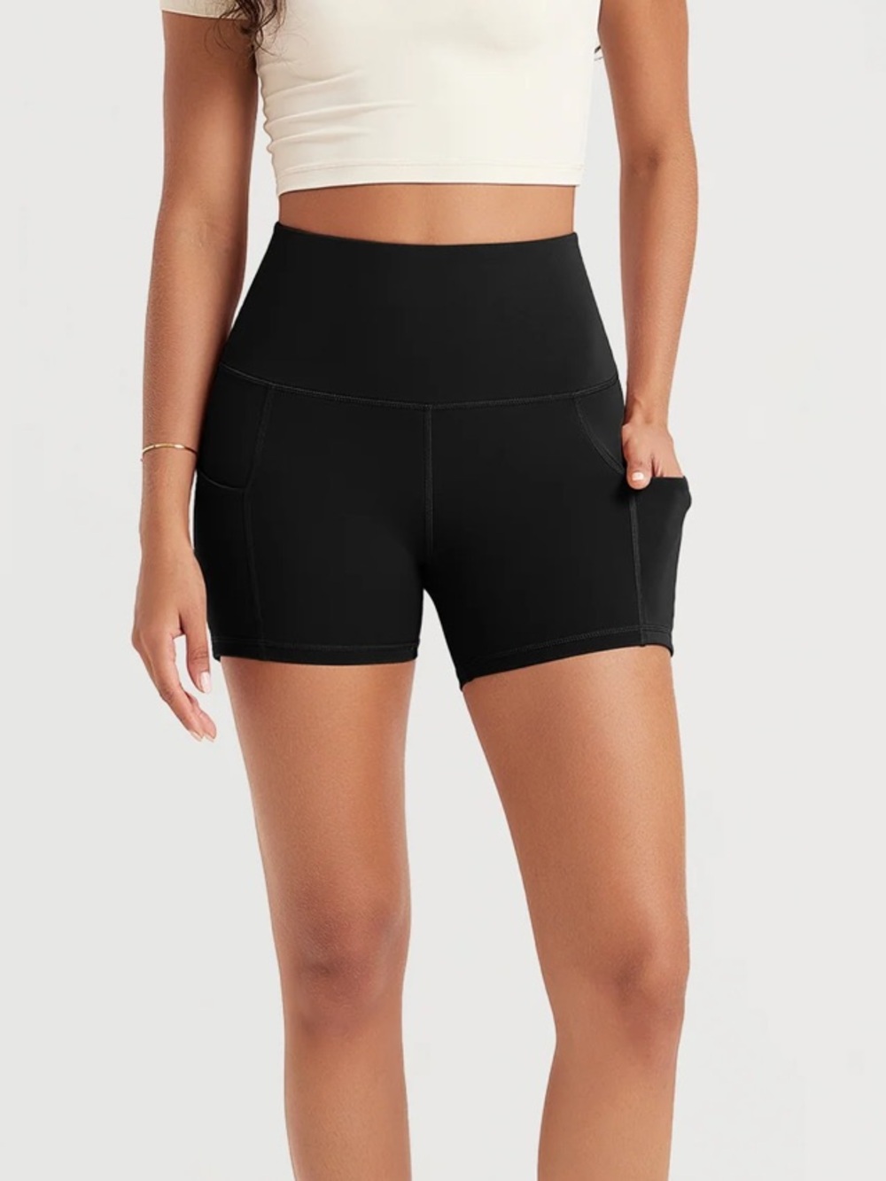 Ododos Black Women’s High-Rise Active Shorts with Pockets